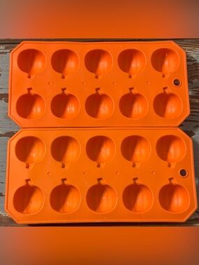 Lot of 2 Orange Silicone Molds - 10 Cavity Mini Pumpkins